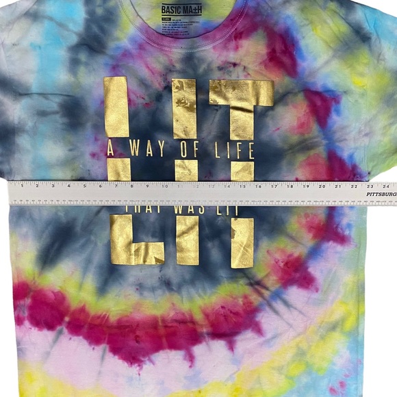 BAS1C Ma+H upcycled unisex rainbow Spiral TIE DYE short sleeved top sz X-LARGE - Picture 10 of 12